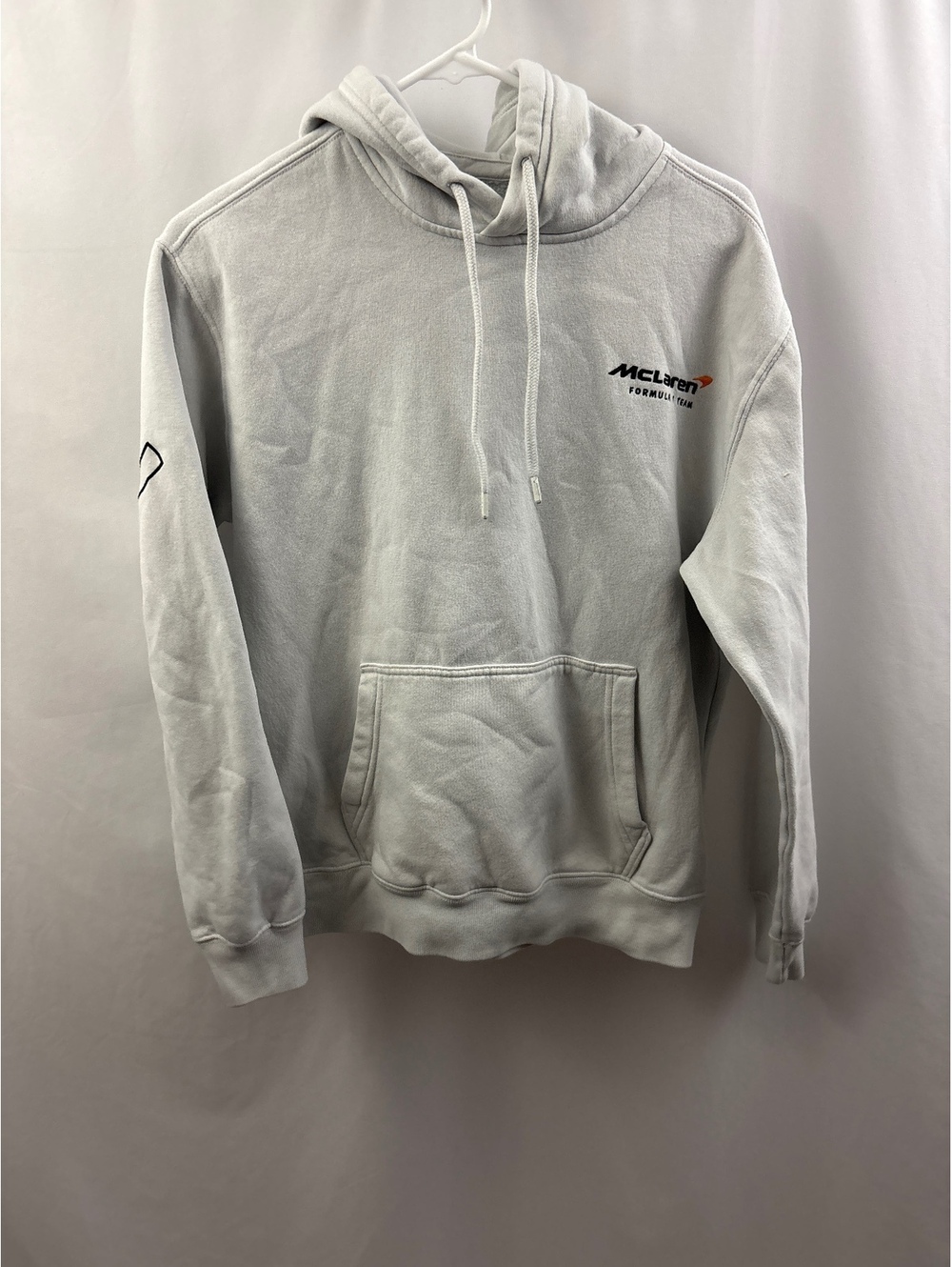 Hollister McLaren Hoodie Mens Small Light White Gray Formula 1 Sweatshirt - Picture 1 of 8